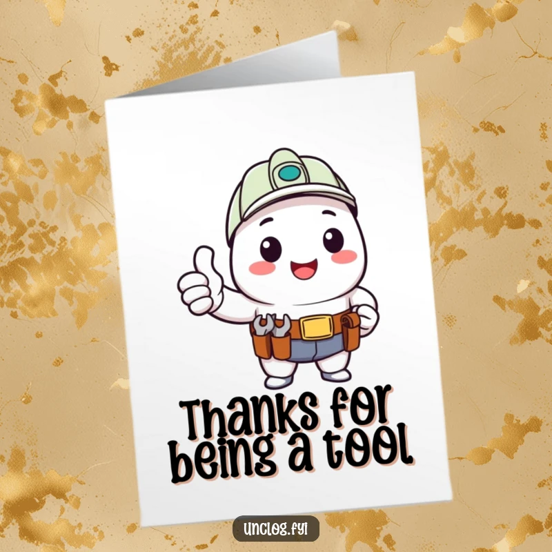Funny Free Printable Kawaii DIYer Thank You Card, character with tool belt giving thumbs up, expressing thanks, DIY gift.