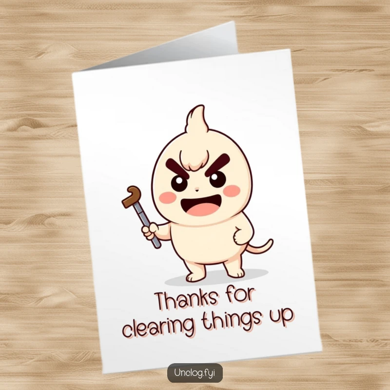 Funny Free Printable Kawaii Plumber Thank You Card, character holding plunger with determined grin, expressing thanks, DIY gift.
