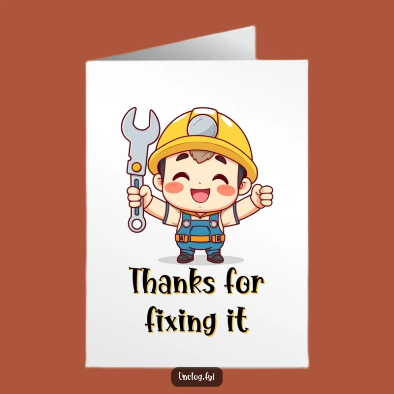 Free Printable Thank You Card: Cute Character Wrench Proud Funny Downloadable Gift