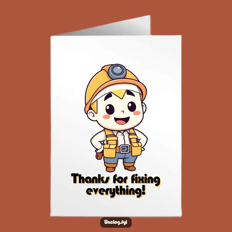 Free Printable Thank You Card: Funny Plumber Character, DIY Downloadable Gift