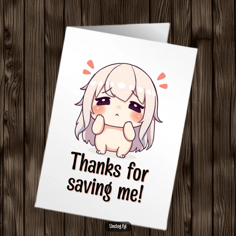 Funny Free Printable Thank You Card: Character wiping sweat from brow, sighing with relief after help. Hilarious downloadable.