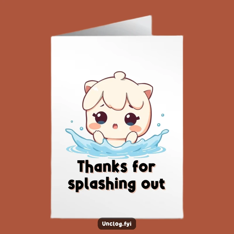 Free Printable Kawaii Splash Thank You Card - Funny Surprised Wet DIY Gift