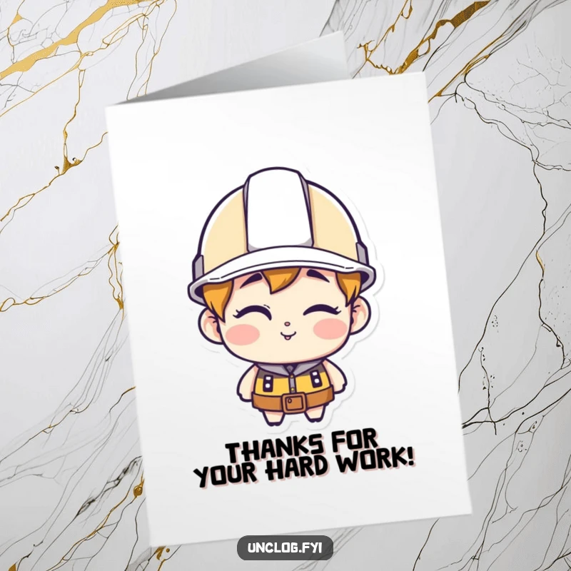 Funny Free Printable Thank You Card: A character in a hard hat winking at the viewer, a humorous and stylish way to say thank you.