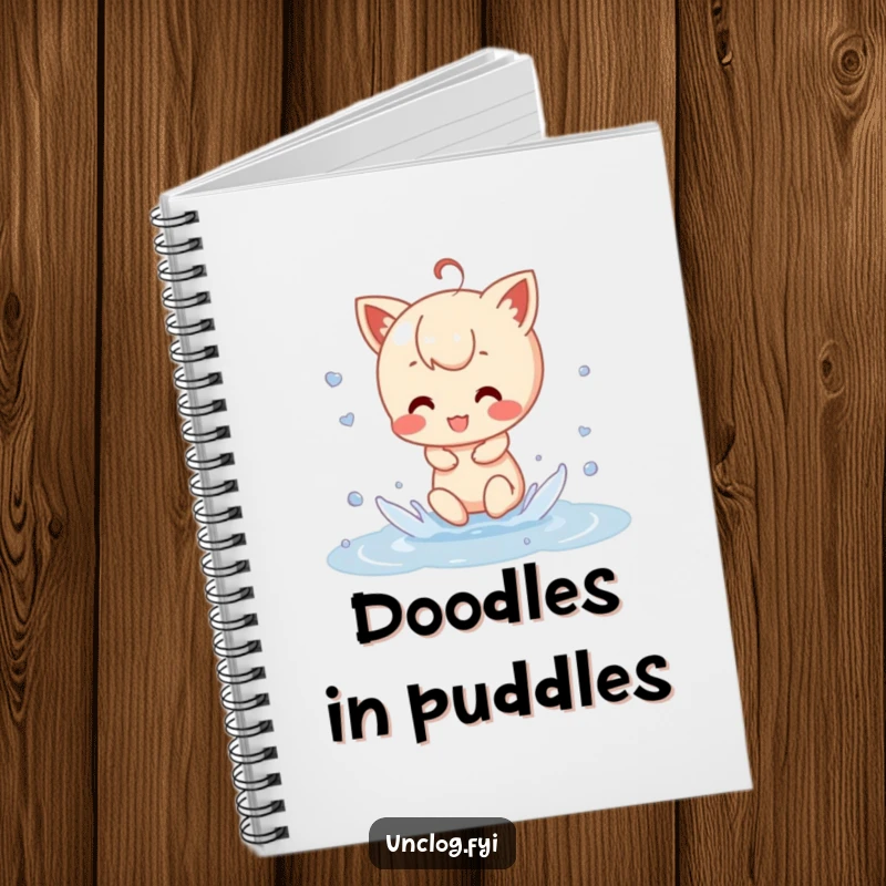 Funny Notebook cover with a character joyfully splashing in a puddle, symbolizing the capture of bright ideas and a love for playful expression.