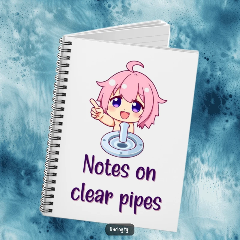 Funny notebook featuring a character proudly showing off a perfectly clean drain, great for notes and lists.