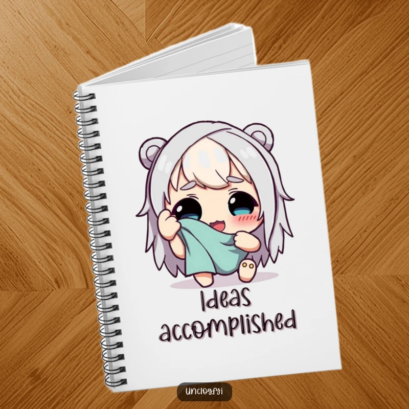 Funny notebook cover with a character happily wiping sweat from their brow with a rag, inspiring creative and funny note-taking.