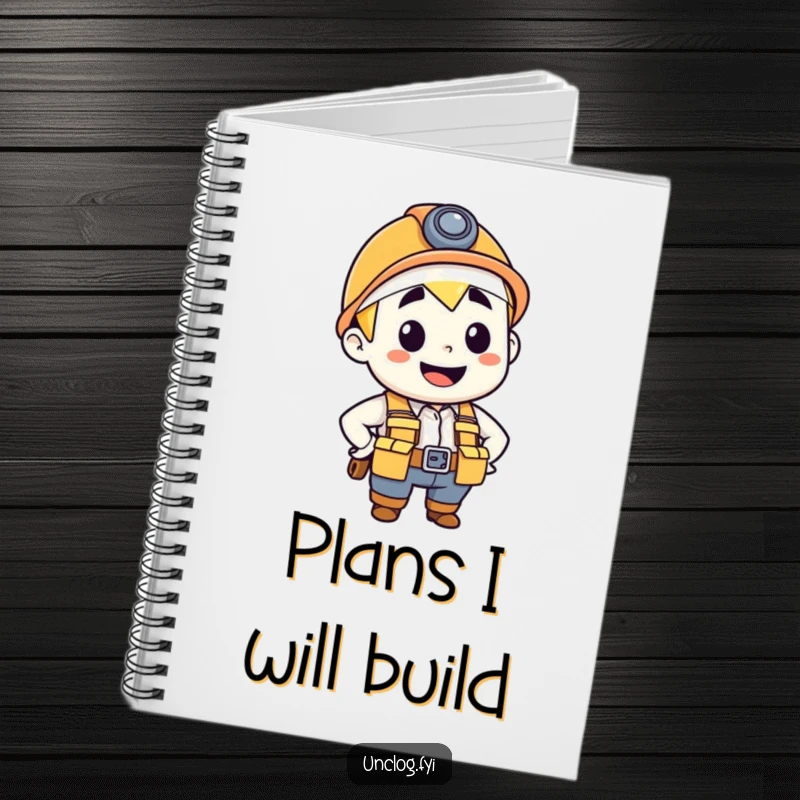 Funny notebook with a design of a confident, smiling plumber character in a tool belt, ready to take notes.