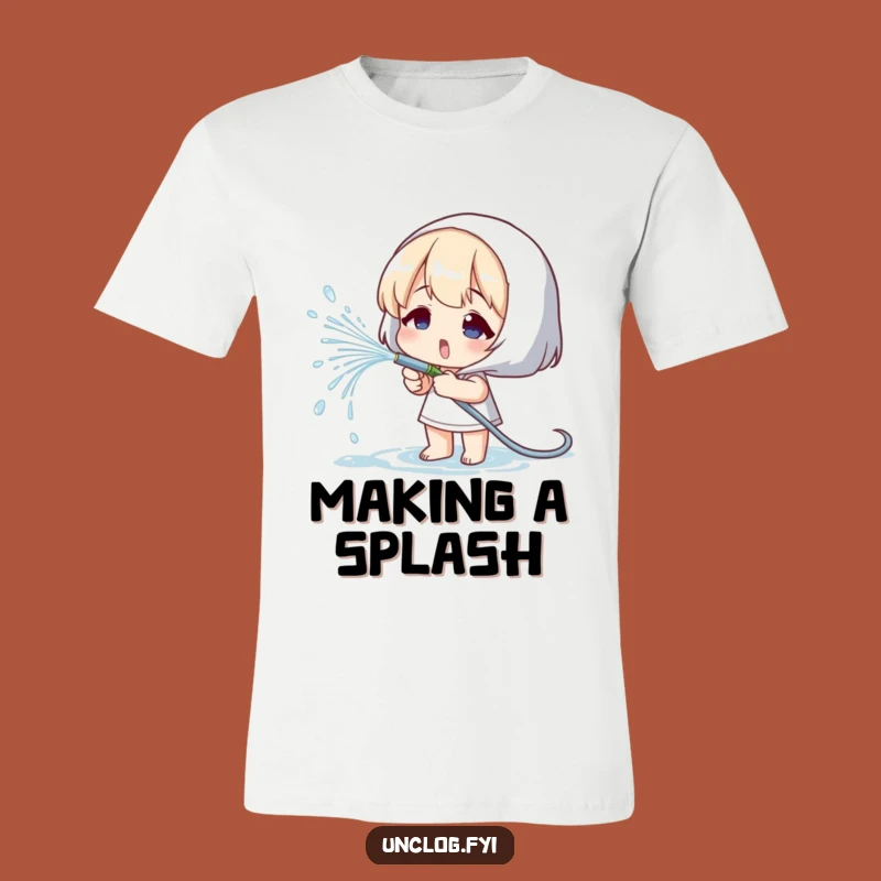 Funny Gardener T-Shirt: Water Spraying Character, Ideal for Outdoor Fun