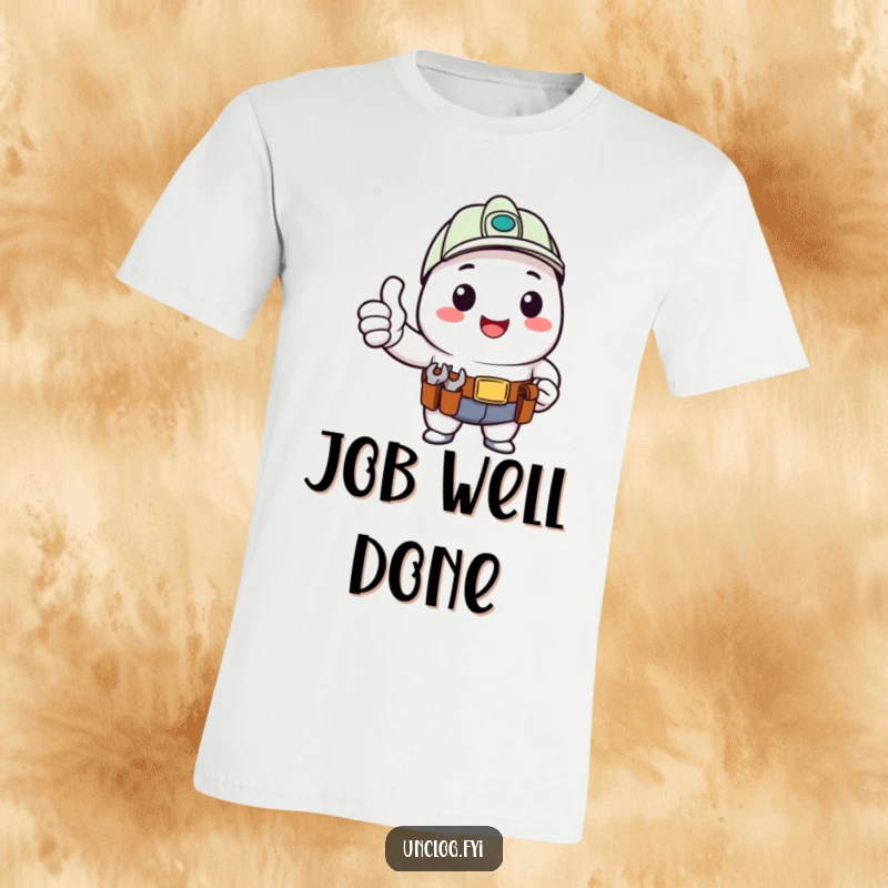 Funny T-Shirt with a kawaii character giving a happy thumbs up with a tool belt, perfect for builders and DIY fans.