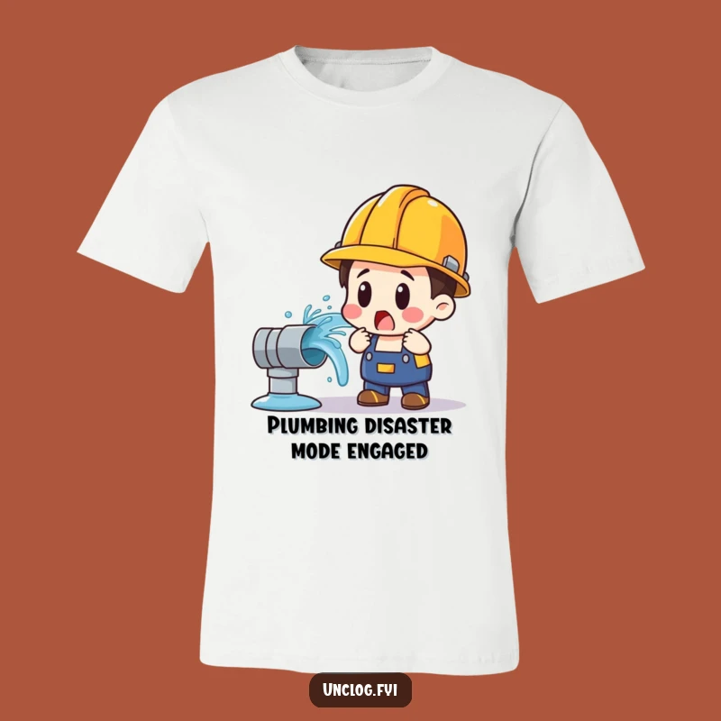 Funny Hard Hat T-Shirt: Shocked Plumber's Water Pipe Disaster, Hilarious Tee Gift!