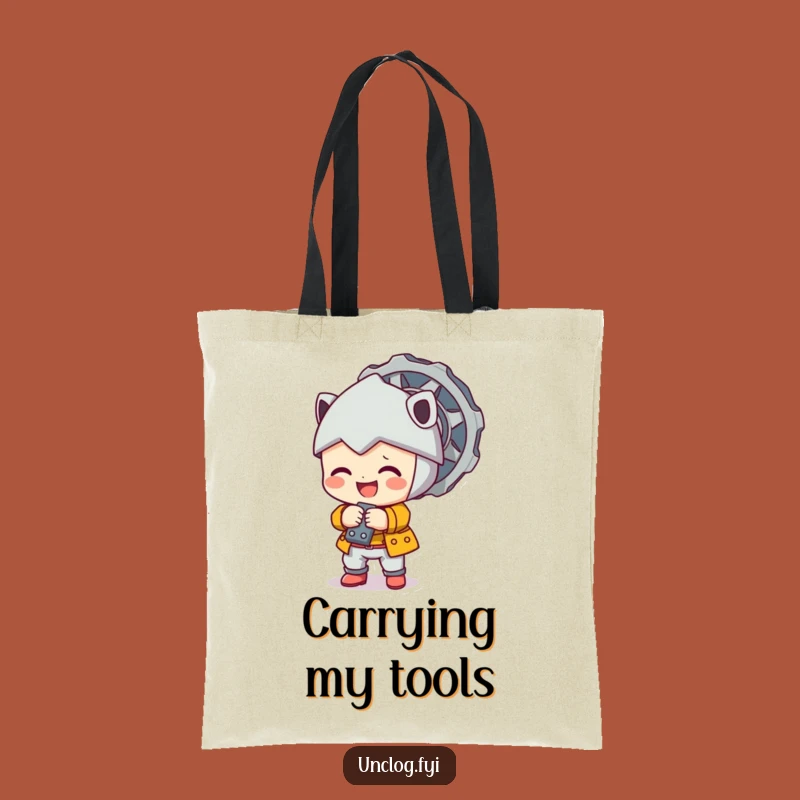 Funny Character Bolt Tightening Tote Bag: Carry Your Tools with Cute Charm
