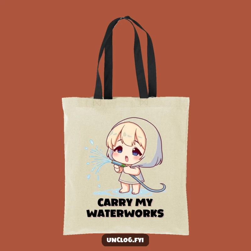 Funny Gardener Tote Bag: Water Spraying Character, Carry Your Essentials