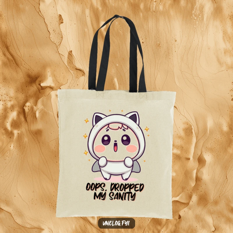 Funny Kawaii Tote Bag depicting a character in shock with sparks flying dynamically, perfect for carrying essentials with a humorous touch.