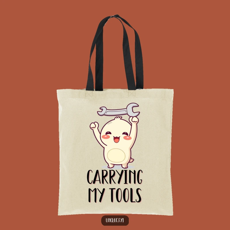 Funny Kawaii Wrench Tote Bag - Joyful Character Tool Humor Carryall