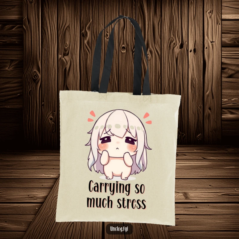 Funny character wiping sweat from its brow with a relieved sigh on a tote bag, showing a successful effort.