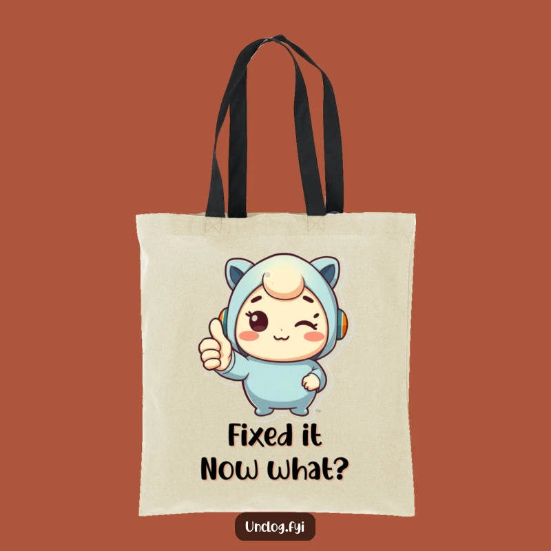 Funny Thumbs Up Fix Tote Bag: Cute Character Carryall, Perfect Humorous Accessory!