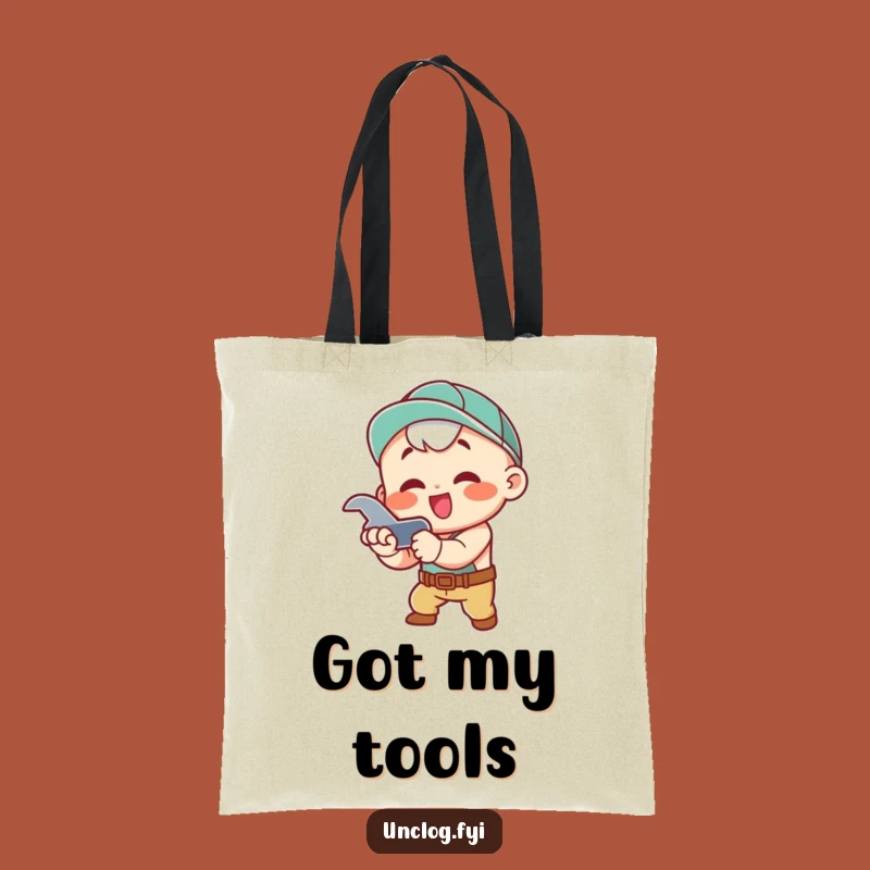 Funny Tote Bag - Kawaii Wrench Character: Your Go-To Shopping Buddy