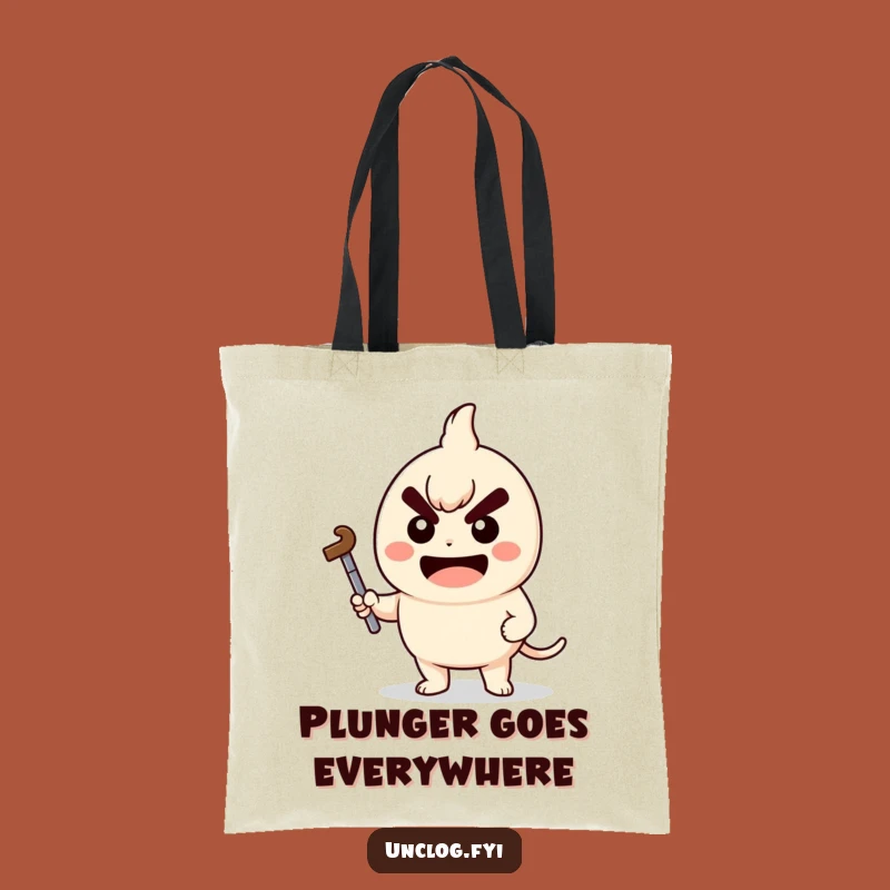 Funny Tote Bag - Kawaii Plunger Character: Your Determined Helper